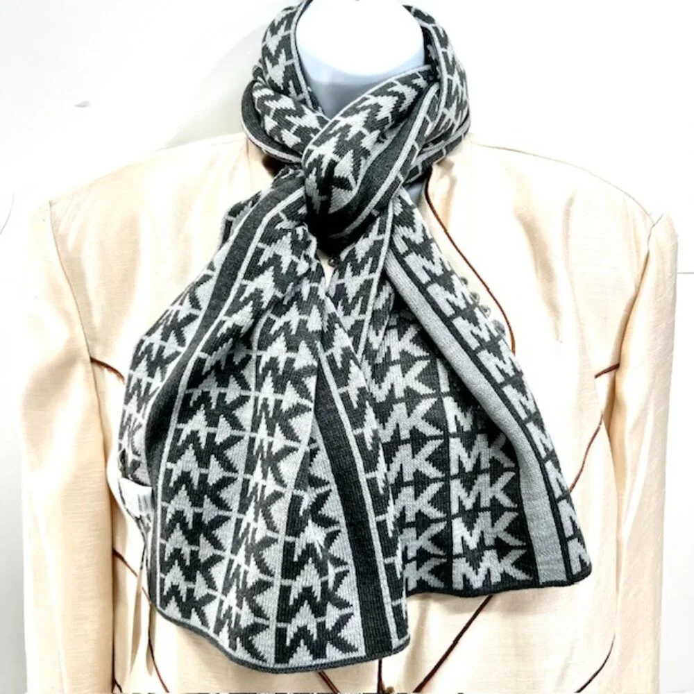 New Men/Women Michael Kors Scarf Grey/Silver Metalic MK Logo 66
